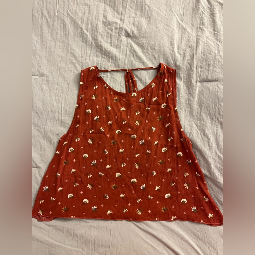 Orange Floral Sleeveless Top, Large